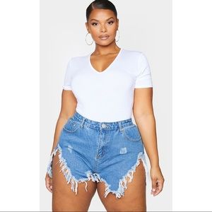 Plus Mid Wash Extreme Thigh Rip Denim Short